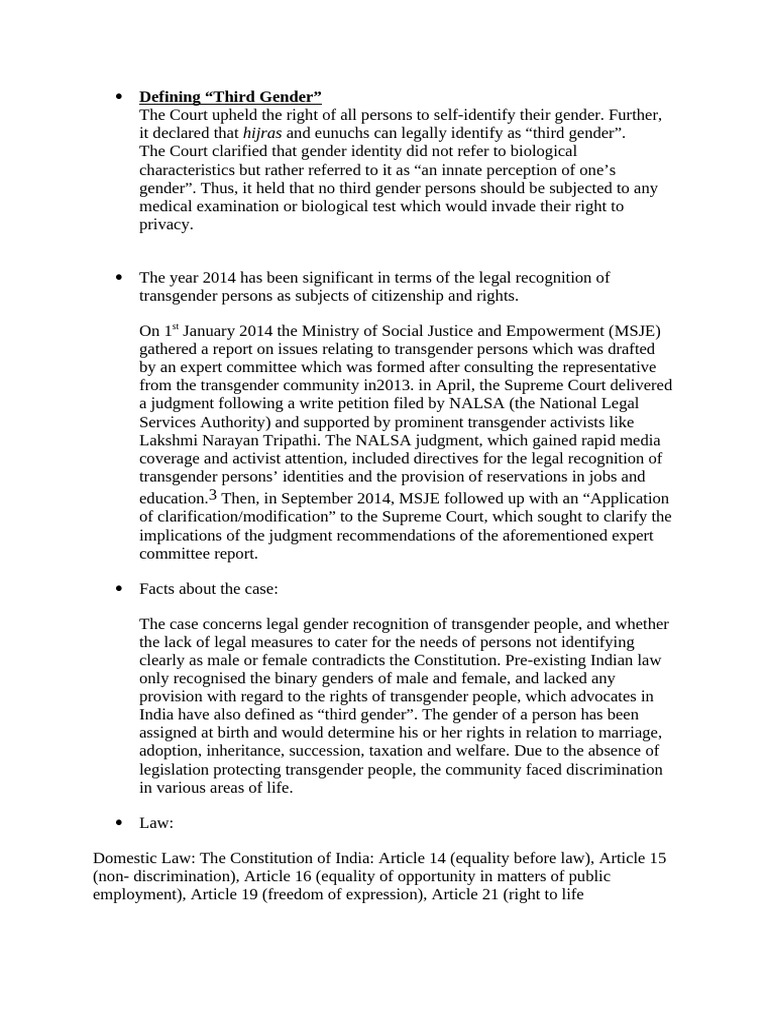 Legal Recognition of Third Gender Rights | PDF | LGBTQIA+ Studies ...
