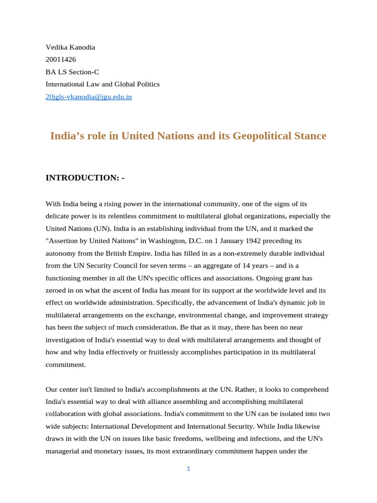 India's UN Role and Geopolitical Strategy | PDF | United Nations ...