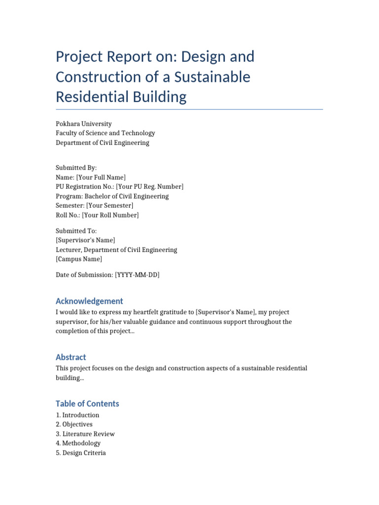 Sustainable Residential Building Project Report | PDF