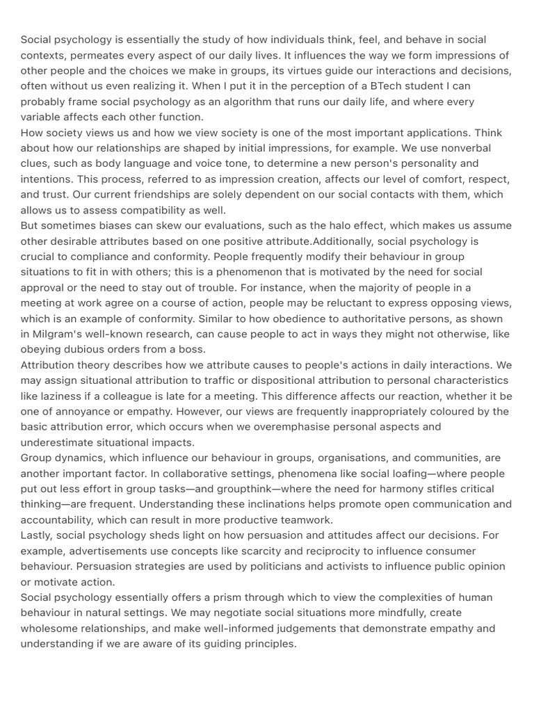Understanding Social Psychology's Impact | PDF | Social Psychology ...