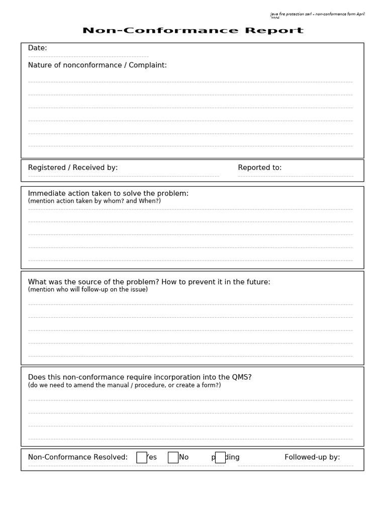Non-Conformance Report Form | PDF