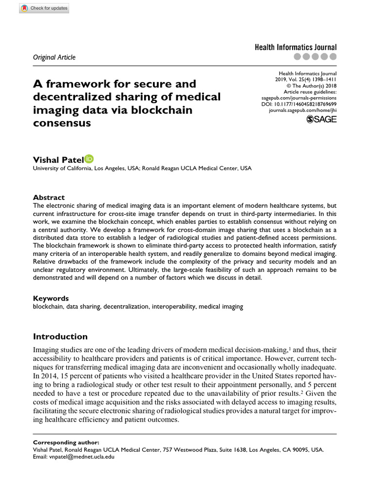 Blockchain Framework for Medical Imaging | PDF | Public Key ...