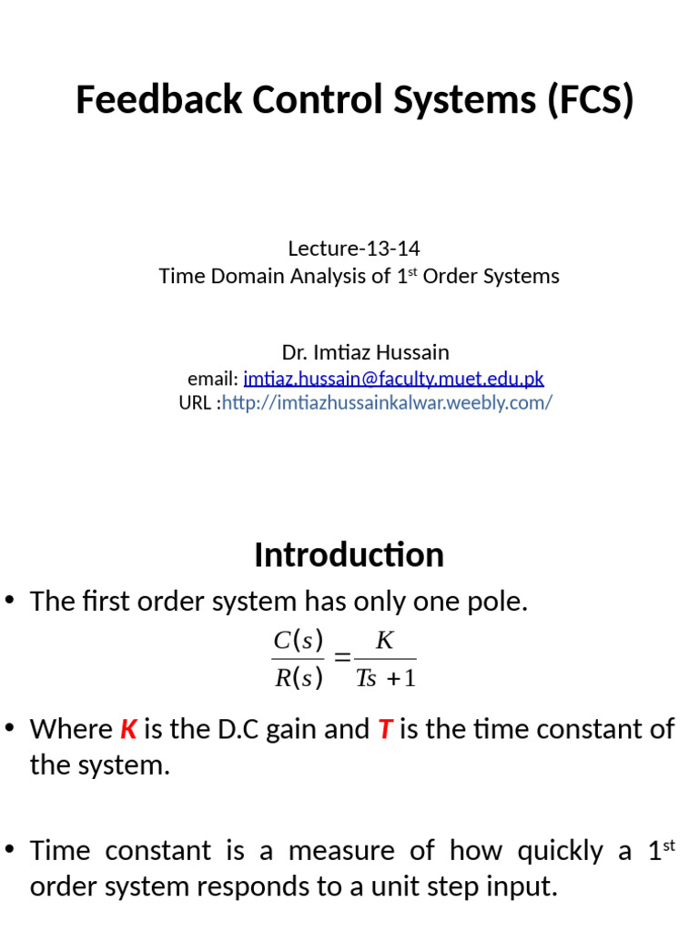 Lecture 13-14 Time Domain Analysis of 1st Order Systems | PDF | Laplace ...