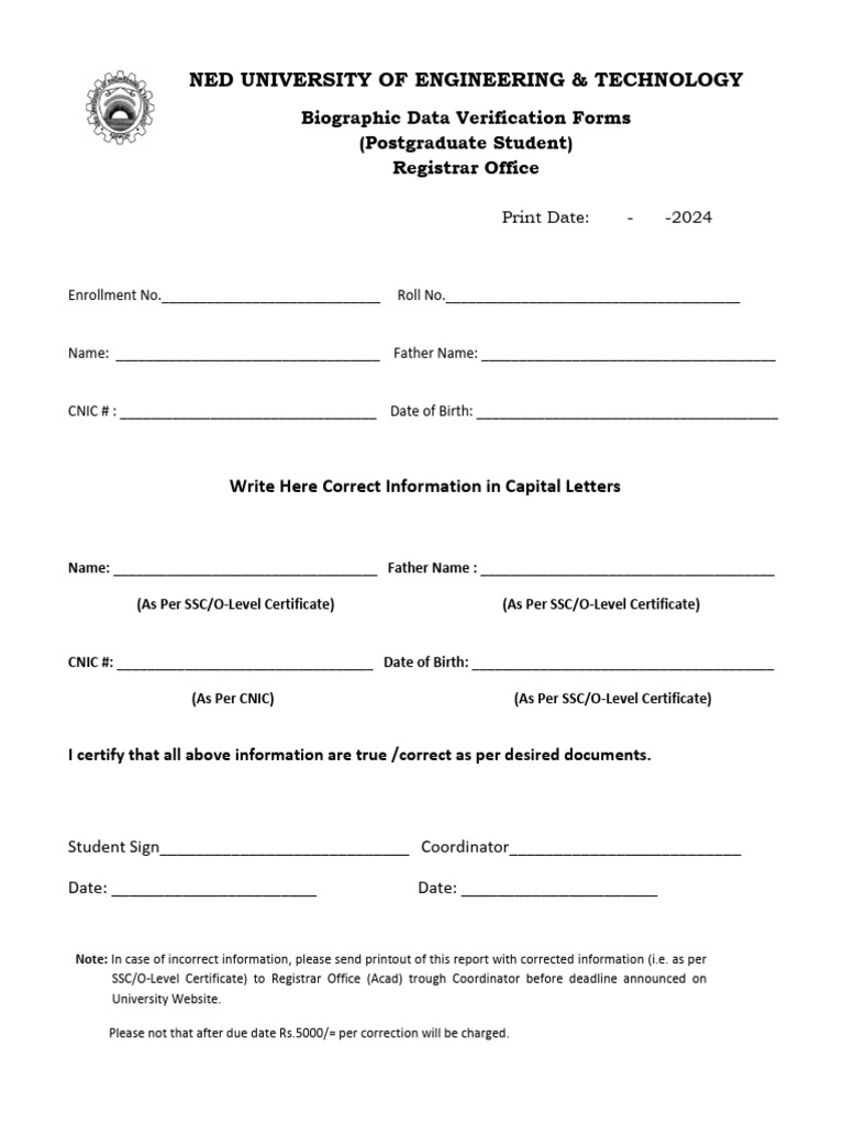 Biograhic Data Verification Form | PDF