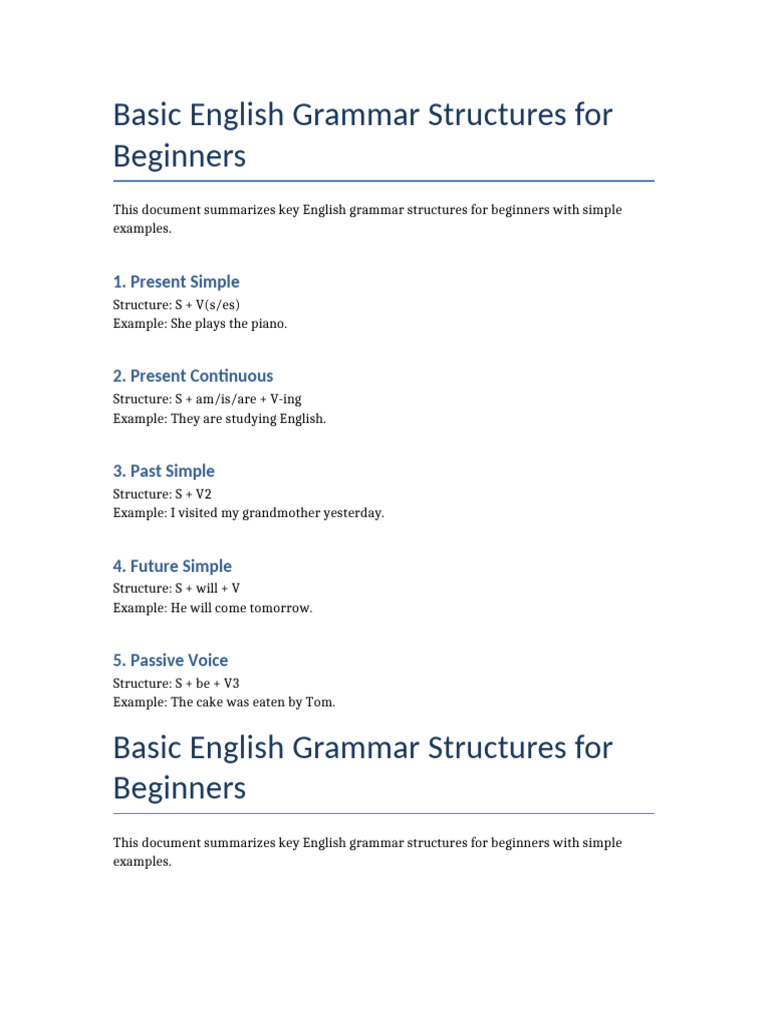 Key English Grammar Structures for Beginners | PDF | English Grammar ...