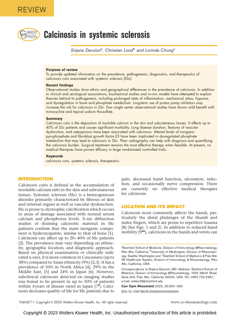 2023 Calcinosis in Systemic Sclerosis | PDF | Medical Specialties ...