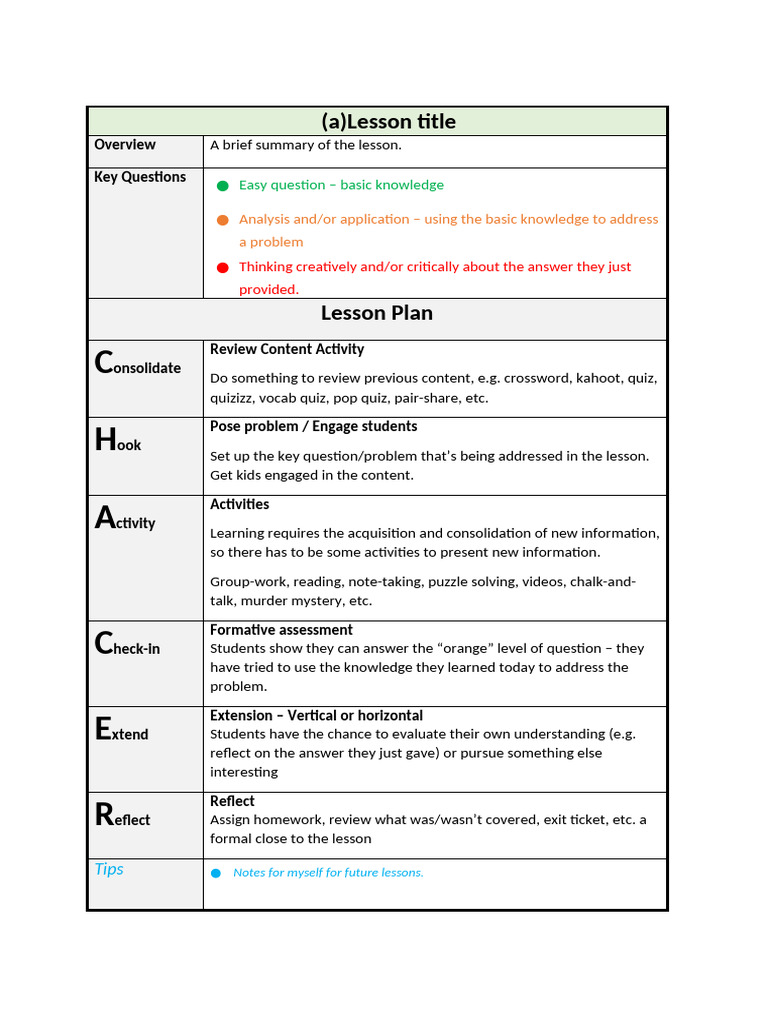 Generic Lesson Plan Template | PDF
