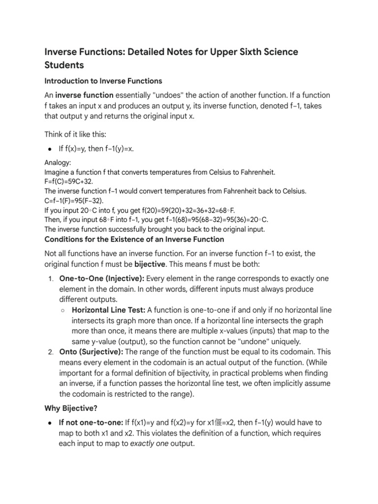 Understanding Inverse Functions in Science | PDF | Function ...