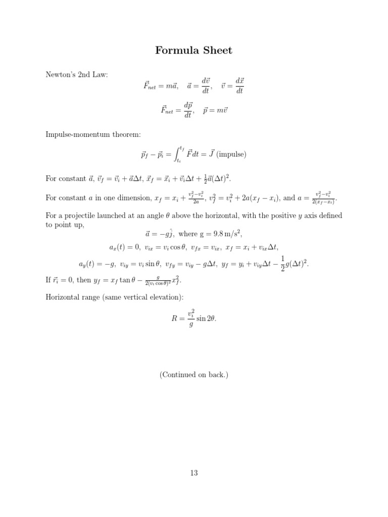 Formula Sheet Midterm I I | PDF
