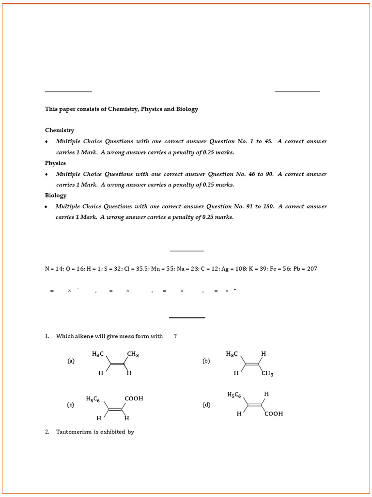 NEET Sample Question Paper 3 | PDF | Photoelectric Effect | Meiosis