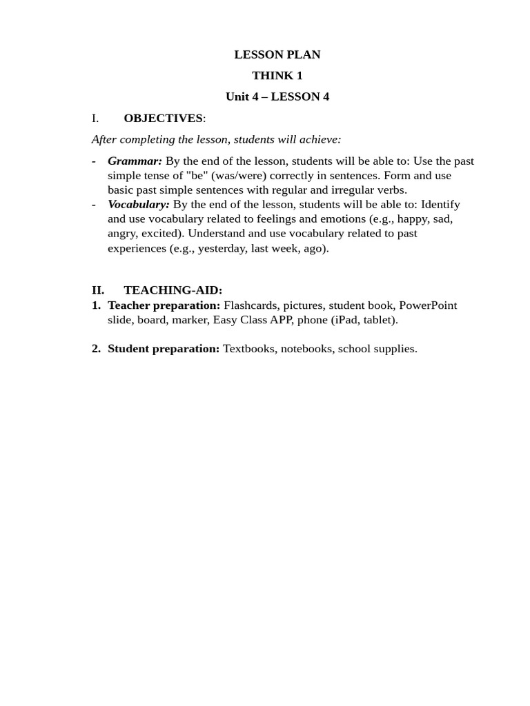 Past Simple Tense Lesson Plan | PDF | Vocabulary | Language Mechanics