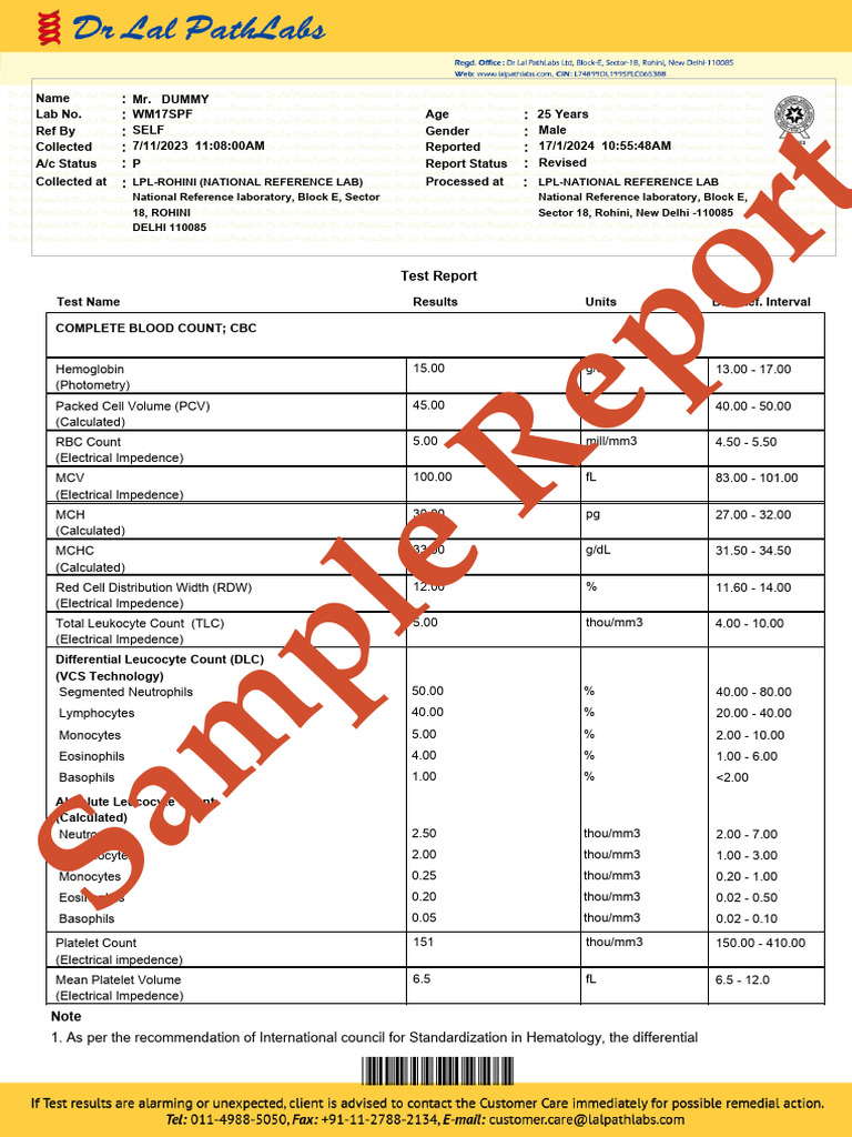 CBC Test Report for Male, Age 25 | PDF | White Blood Cell | Immune System