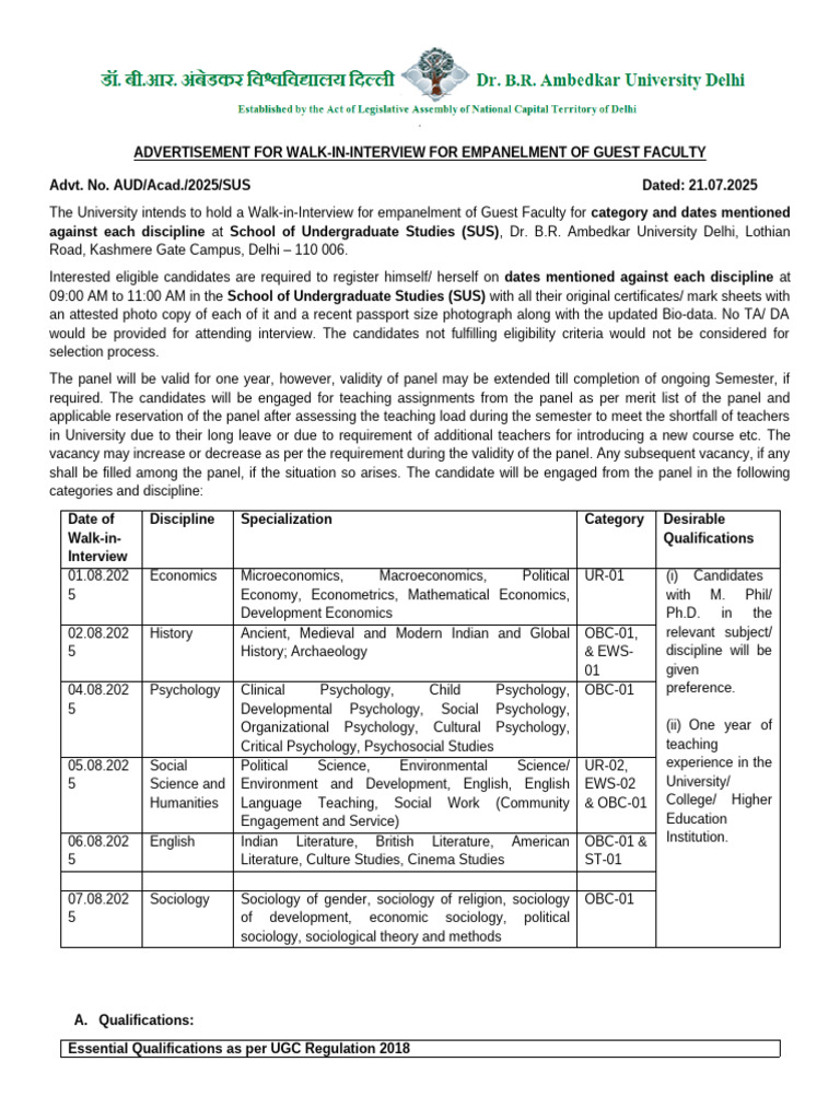 Walk-in Interview for Guest Faculty Positions | PDF | Doctor Of ...