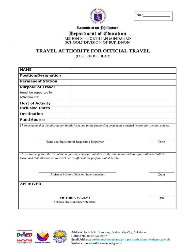 Official Travel Authority Form | PDF