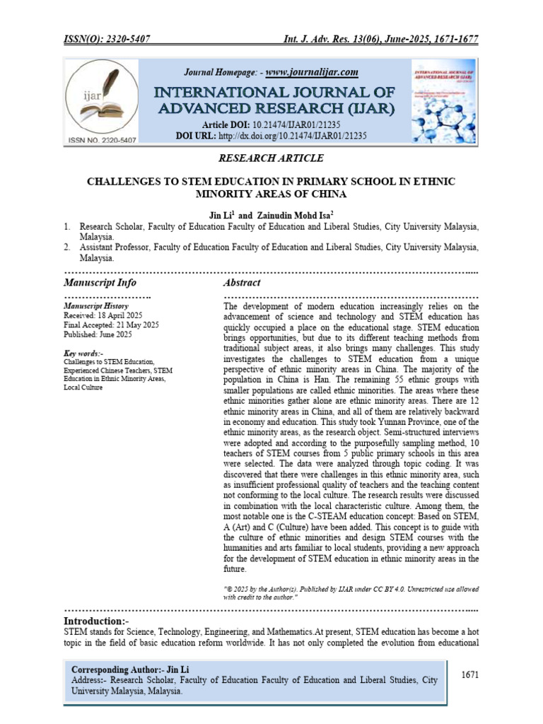 Challenges To Stem Education in Primary School in Ethnic Minority Areas ...
