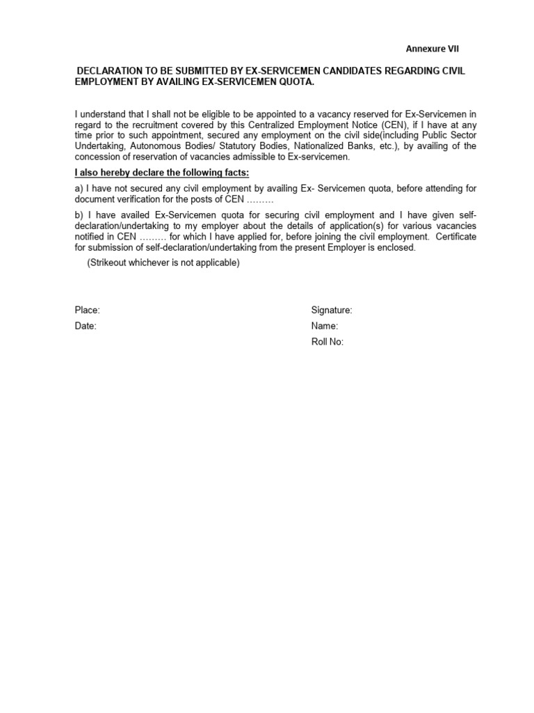 Ex-Servicemen Employment Declaration Form | PDF | Business | Law