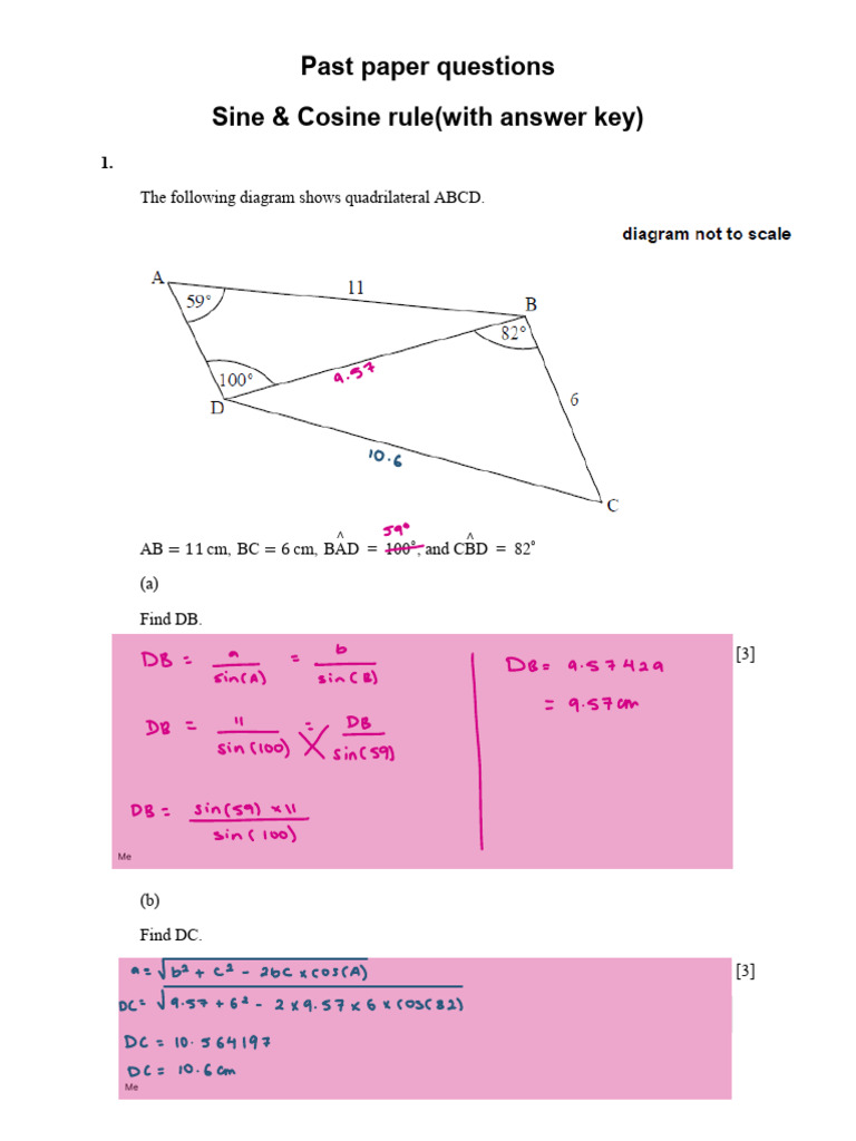 Sine & Cosine Rule Past Paper Questions | PDF | Area | Euclidean Geometry