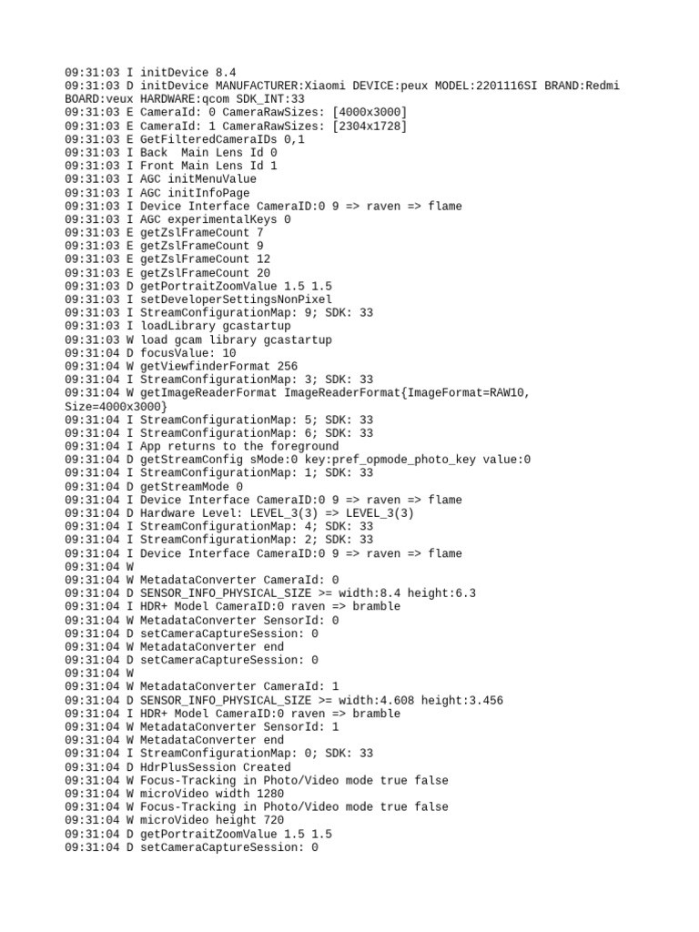Xiaomi Redmi Camera Initialization Log | PDF | Smart Devices | Mobile ...