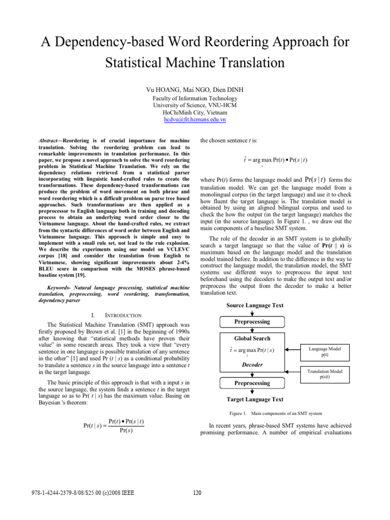 Dependency-Based Word Reordering in SMT | PDF | Parsing | Adjective