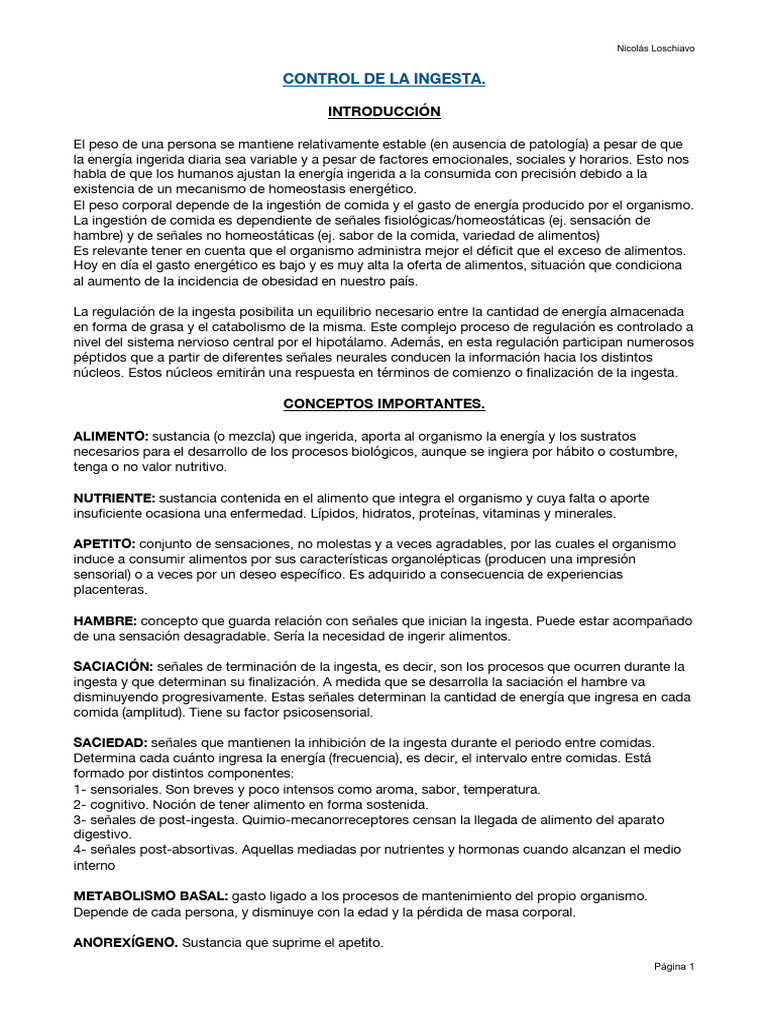 Regulación de la Ingesta y Homeostasis Energética | PDF | Leptina ...