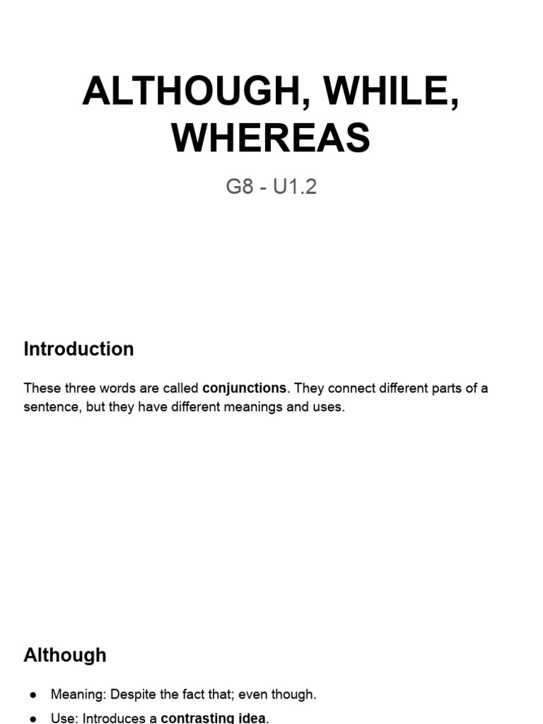 Using Although, While, and Whereas | PDF