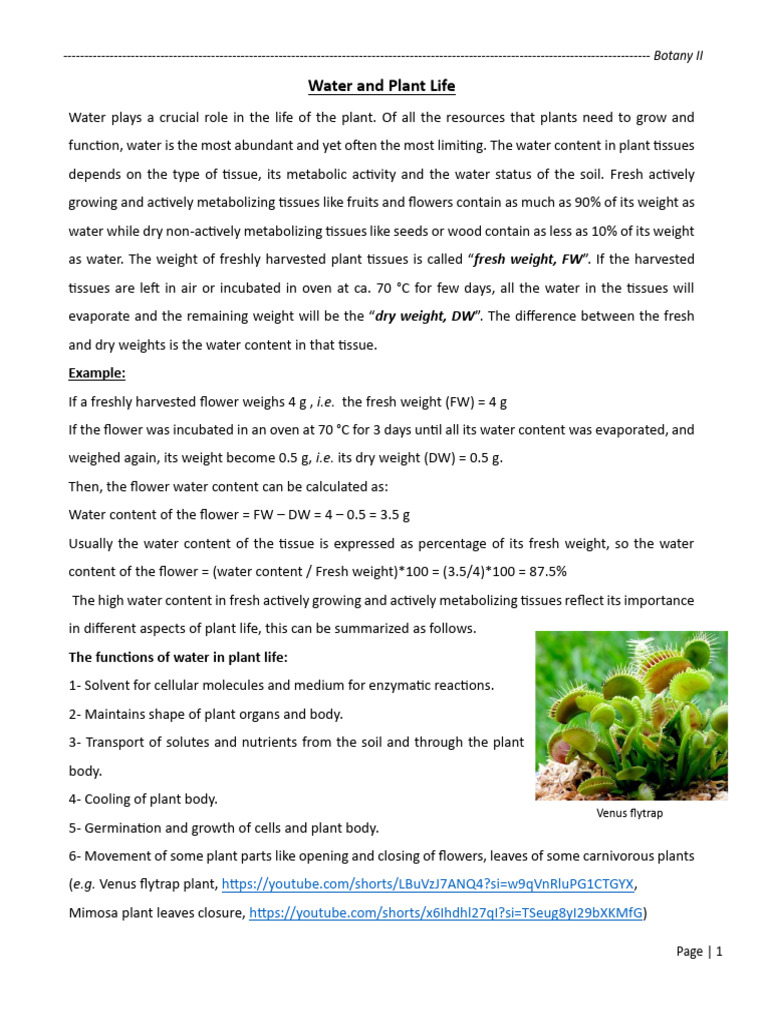 Bot102 Lect 01 Water and Plant Life 1 Text | PDF | Osmosis | Seed