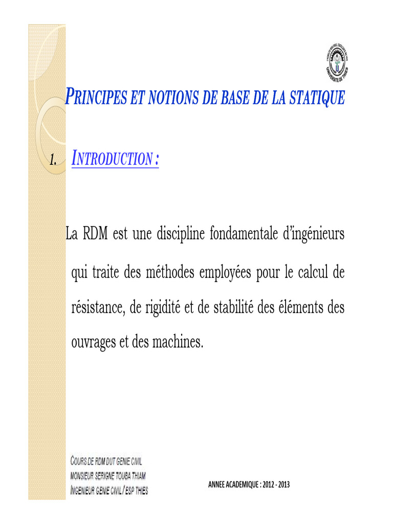 Principes de base en statique et RDM | PDF | Obliger | Résistance des ...