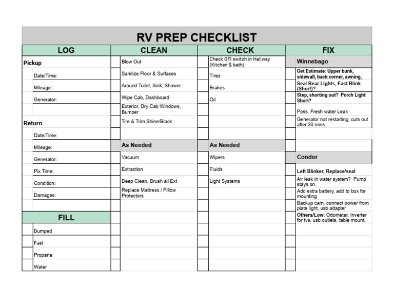 RV Preventive Maintenance Checklist | PDF | Motor Vehicle | Vehicle ...