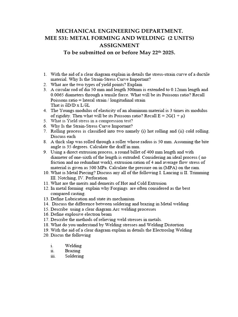 Metal Forming and Welding Assignment | PDF