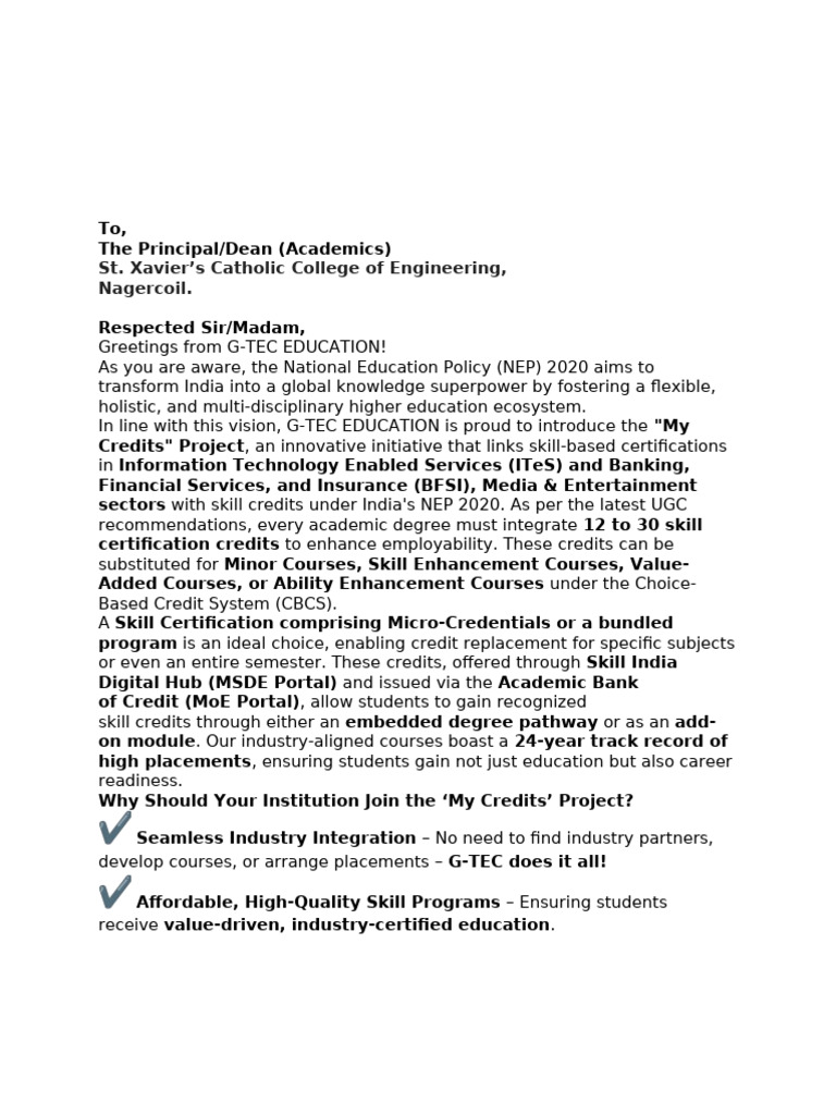 My Credits Project for NEP 2020 Integration | PDF