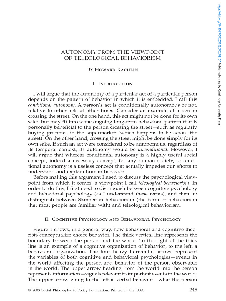 Autonomy From The Viewpoint of Teleological Behaviorism | PDF ...