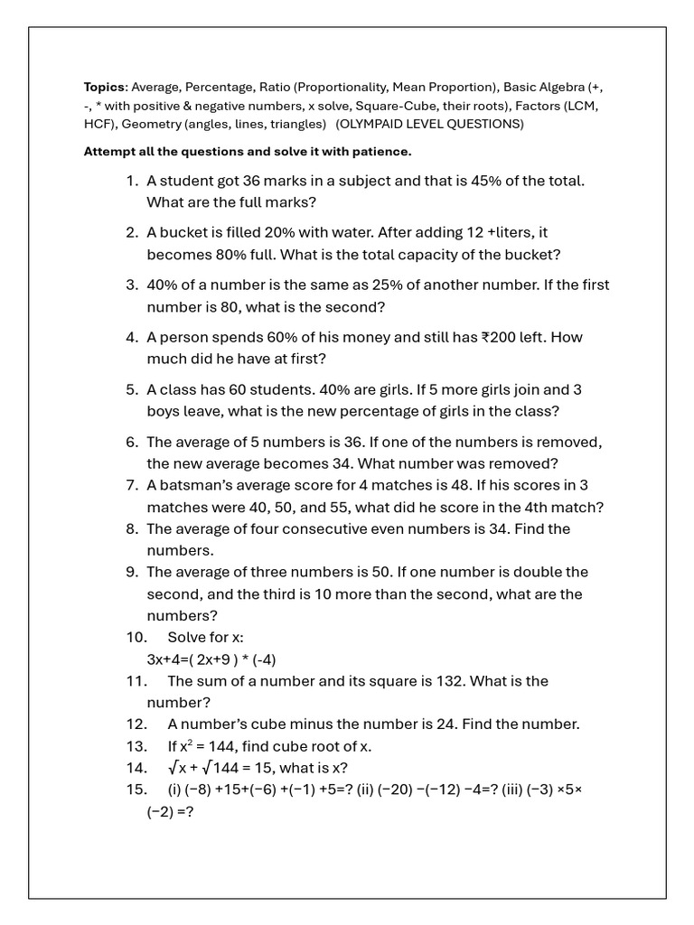 Math Mix Hard Question For Class5-6 | PDF | Ratio | Triangle