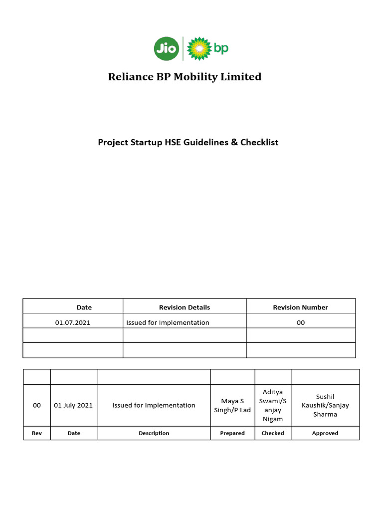 RBML Project Startup HSE Guidelines | PDF | Safety