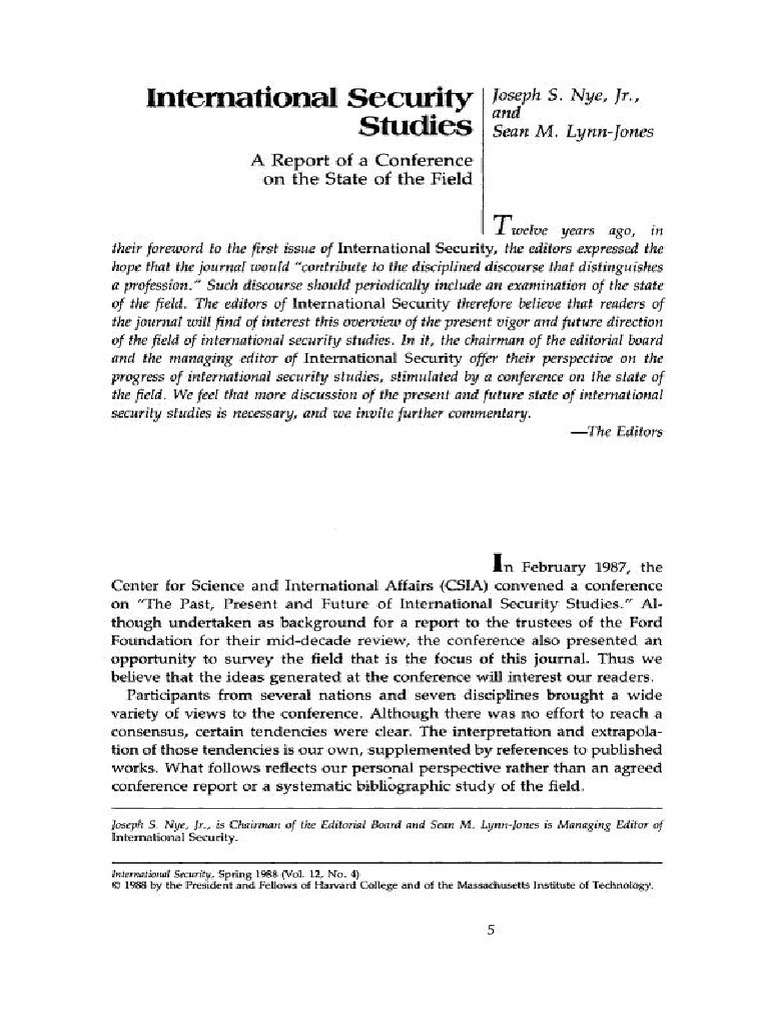 International Security Studies A Report of A Conference On The State of ...