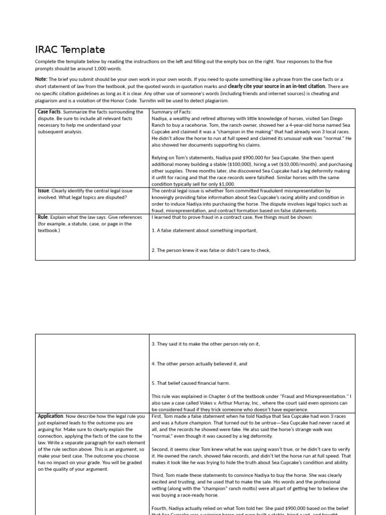 IRAC Analysis of Fraudulent Misrepresentation | PDF | Misrepresentation ...