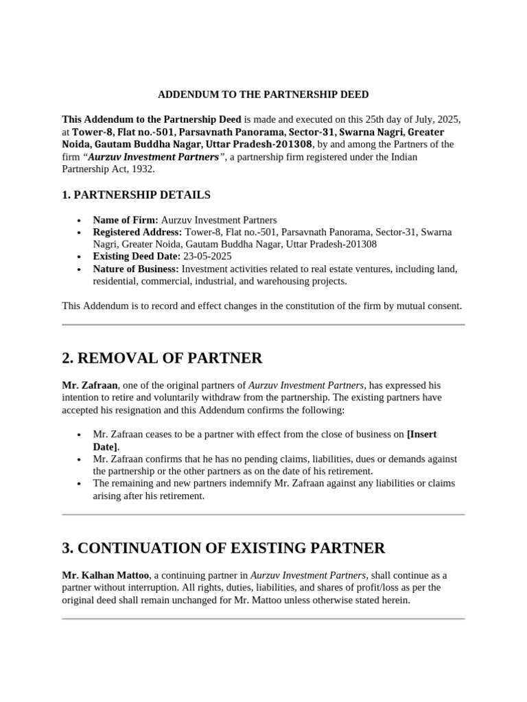 Aurzuv Investment Partners Addendum | PDF | Partnership | Government