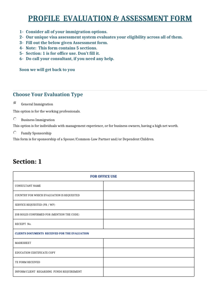 Axnode Immigration Assessment Form | PDF