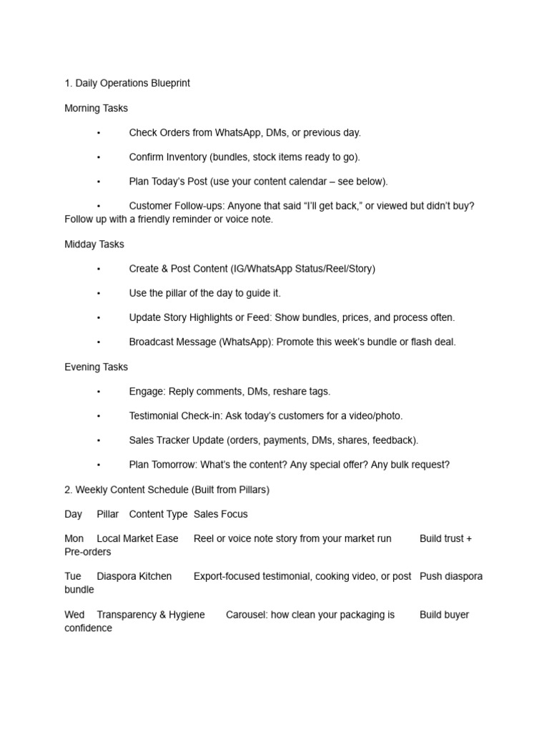 Sachets Daily Operations Blueprint | PDF | Marketing
