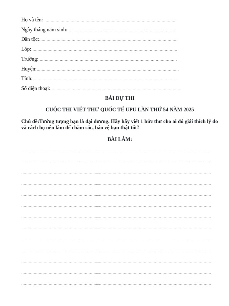 Mẫu Viết Thư UPU | PDF