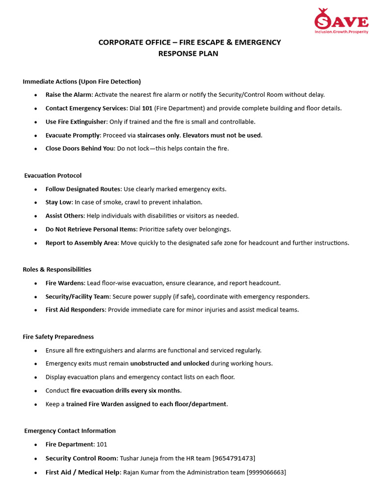 Fire Escape & Emergency Response Plan | PDF