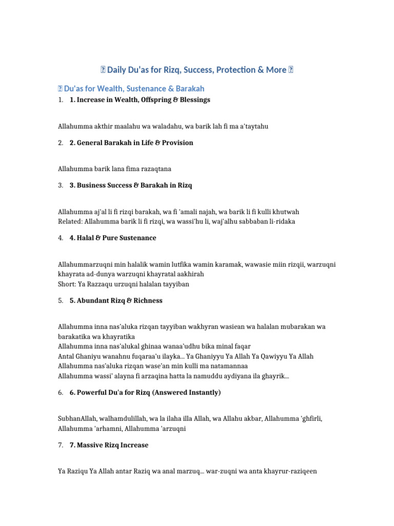 Du'as for Wealth and Sustenance | PDF