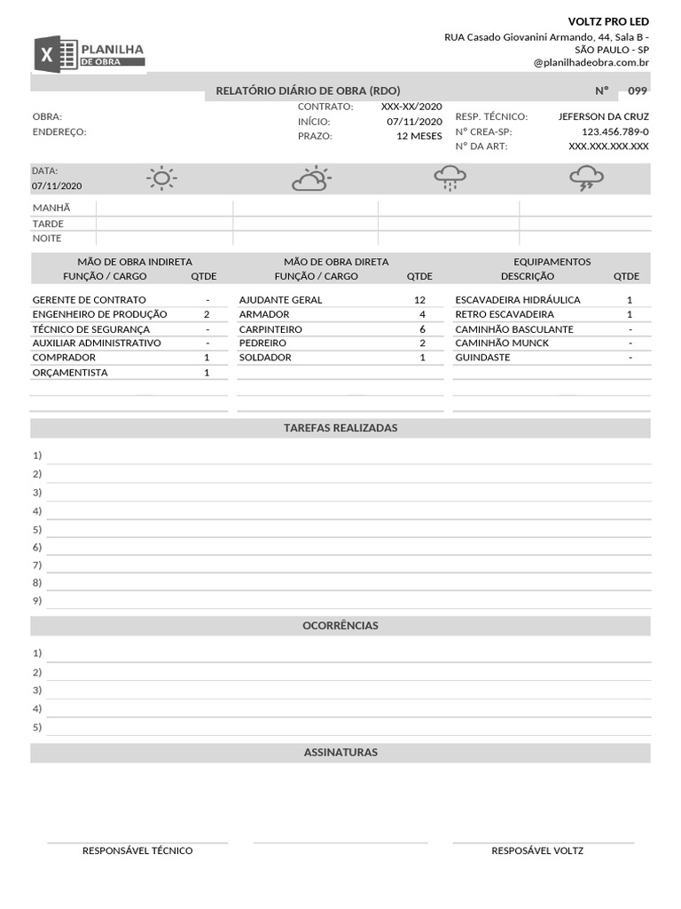 Relatório Diário de Obra - RDO 099 | PDF