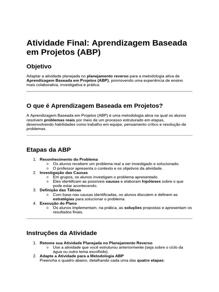Aprendizagem Baseada em Projetos: ABP | PDF | Aprendizado ...