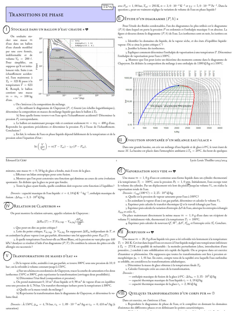 Étude thermodynamique de l'eau | PDF | Équilibre thermodynamique | Pression