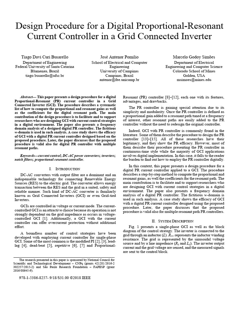 Design Procedure For A Digital Proportional-Resonant Current Controller ...
