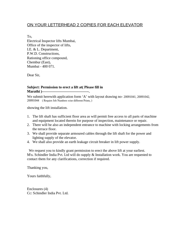 Lift Installation Permission Request | PDF