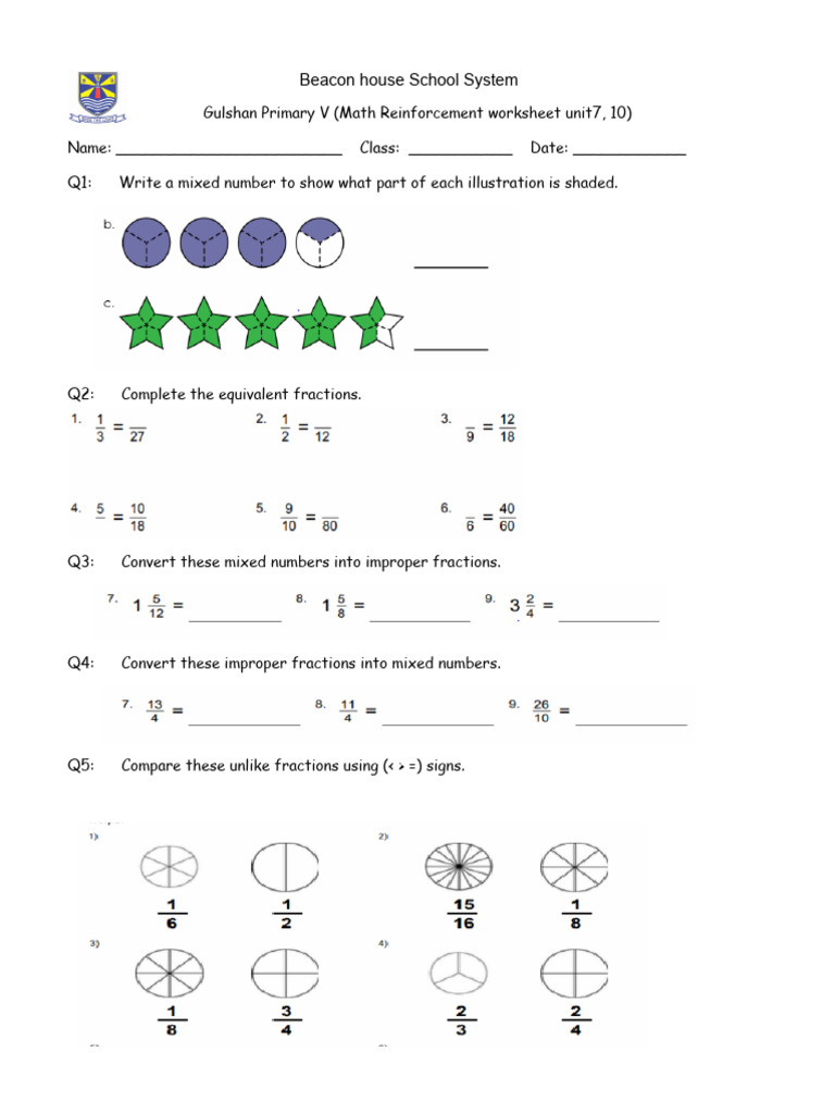Math Reinforcement Worksheet of Unit-7, 10 | PDF