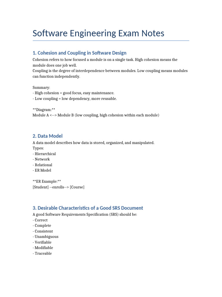 Software Engineering Exam Study Guide | PDF | Software Development ...