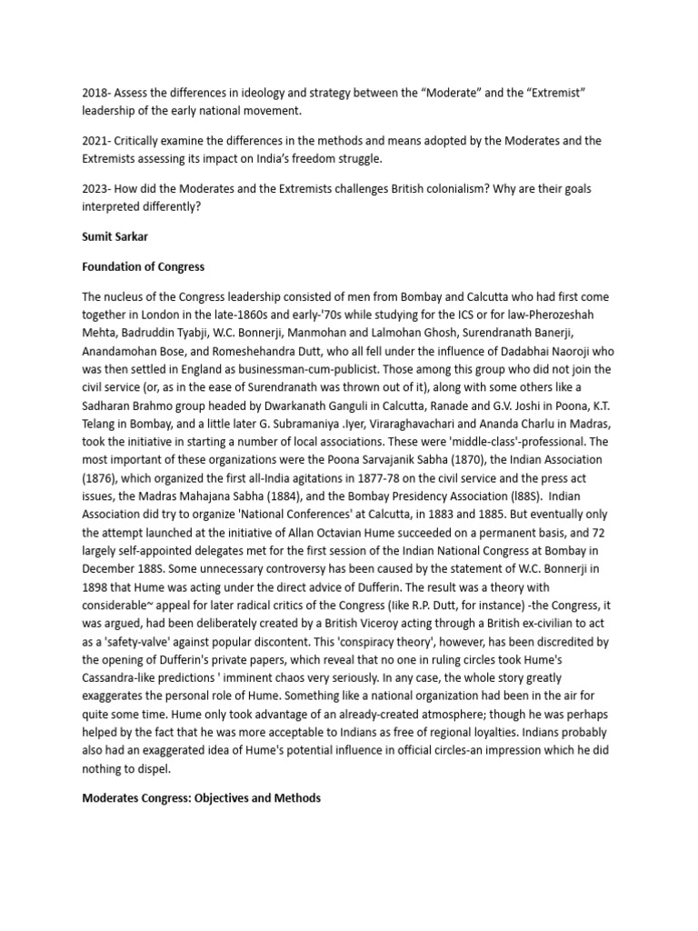 Moderates vs. Extremists in Congress | PDF | British Raj | Indian ...
