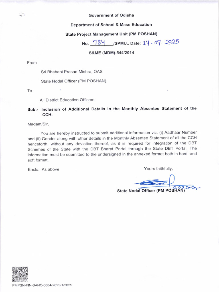 Monthly Absentee Statement Update | PDF | Government Of India